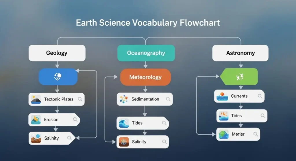 Earth Science vocabulary flowchart for online learning