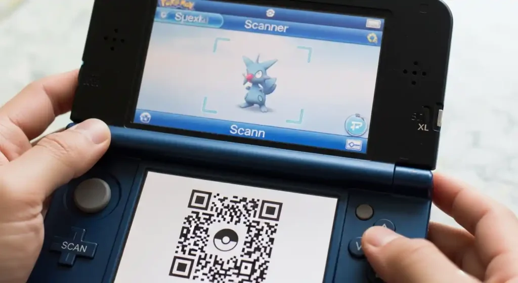 Scanning the Jynx QR code in Pokémon Ultra Moon on a Nintendo 3DS