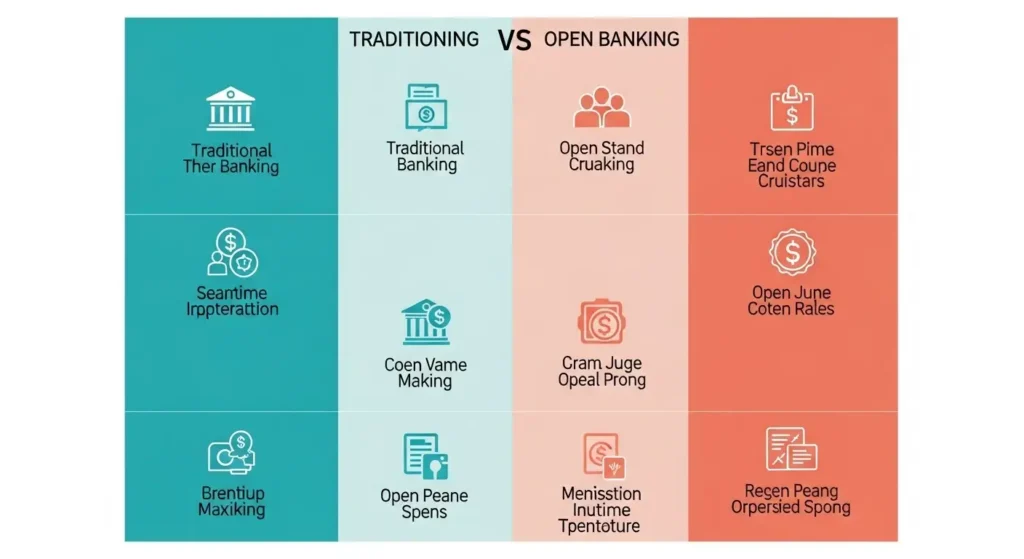 Comparison graphic of traditional banking versus Open Banking structures