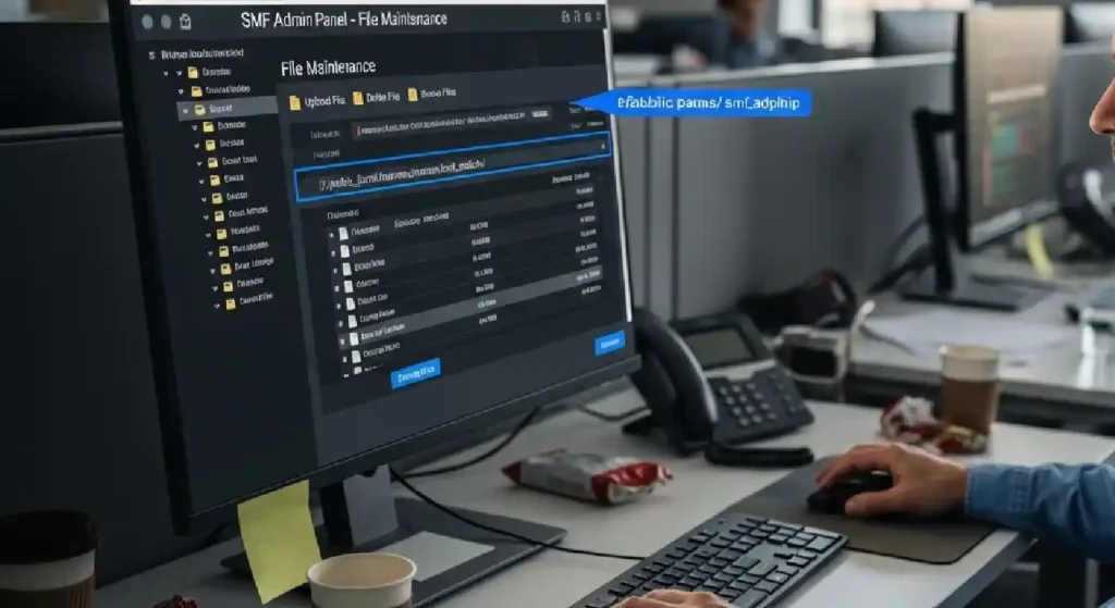 Developer accessing the SMF admin panel file maintenance section.