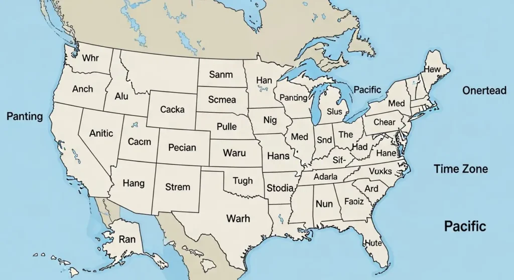 Map of the United States showing the Pacific Time Zone coverage.